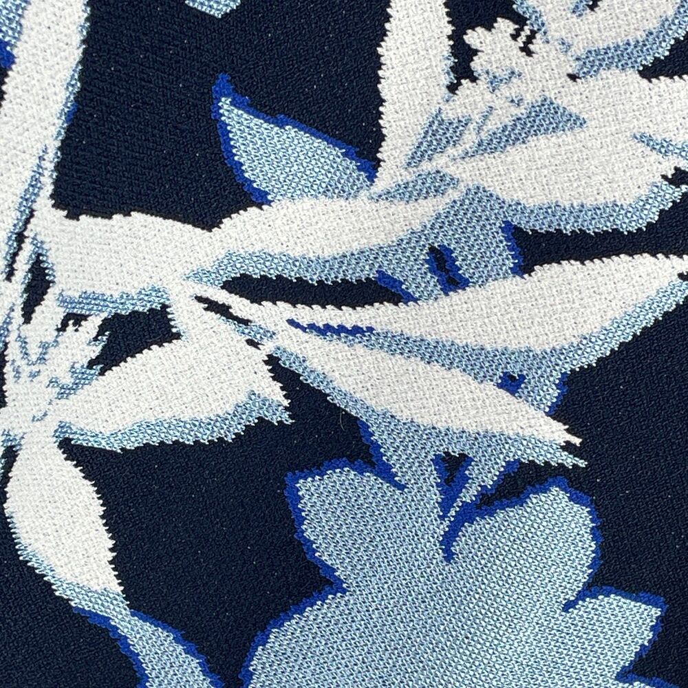 ~ St. John 10 Luxury Knit Midi Dress Navy Floral Cap Sleeve Flounce Hem Jacquard - Picture 14 of 16